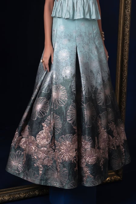 Buy Adi By Aditya Khandelwl Blue Jacquard Embroidery V-neck Fusion Lehenga Set Buy_Adi By Aditya Khandelwl_Blue Jacquard Embroidery V-neck Fusion Lehenga Set