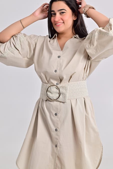 Buy_Beachbum_Green Poplin Embroidery Collared Mira Shirt Dress _Online_at_Aza_Fashions