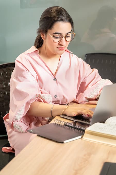 Beachbum_Pink Poplin Embroidery Collared Mira Shirt Dress _Online_at_Aza_Fashions