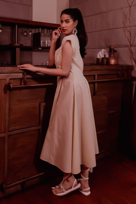 Beachbum Pale Yellow Hand Embroidered Midi Dress 