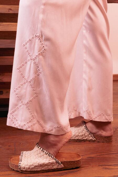 Beachbum_White Viscose, Rayon Embroidery Collared Hand Co-ord Set _at_Aza_Fashions