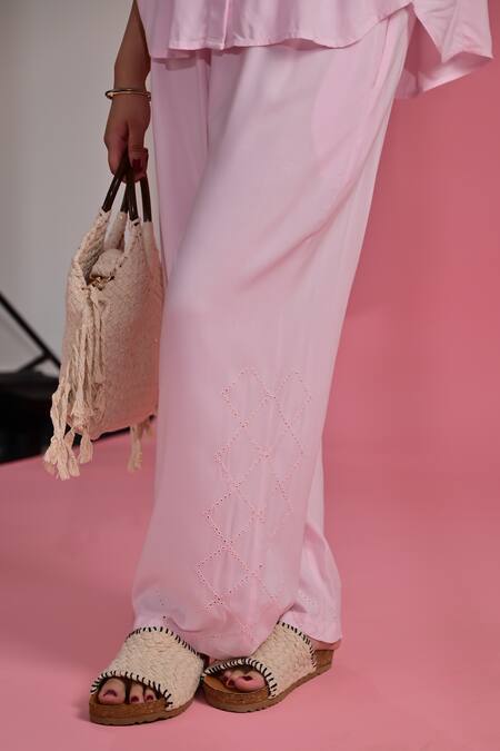 Shop_Beachbum_Pink Viscose, Rayon Embroidery Round Neck Baby Hand Co-ord Set _Online_at_Aza_Fashions