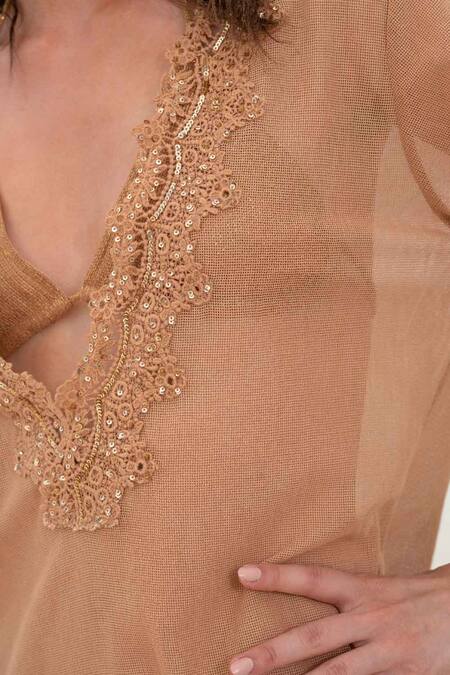 Buy_Beachbum_Gold Sequins V-neck Finch Kaftan _Online_at_Aza_Fashions