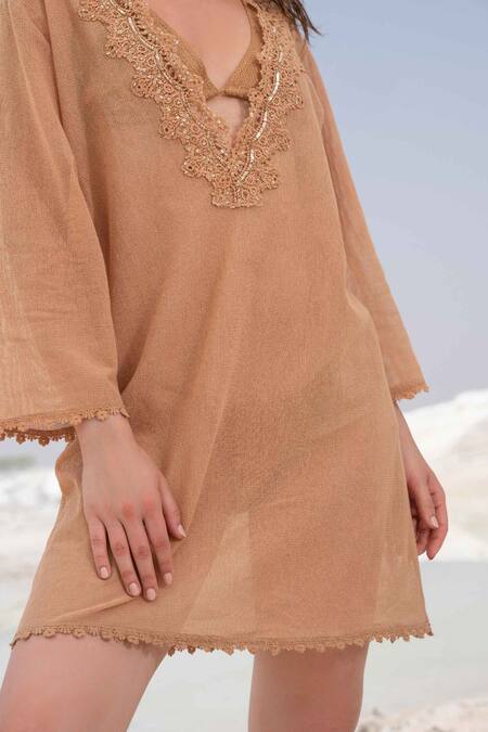 Shop_Beachbum_Gold Sequins V-neck Finch Kaftan _Online_at_Aza_Fashions