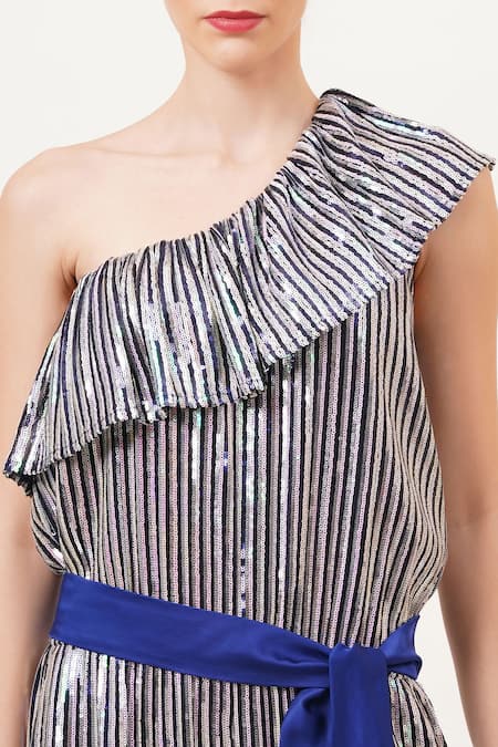 Beachbum_Blue Sequins One Shoulder Twinkle Jumpsuit _at_Aza_Fashions