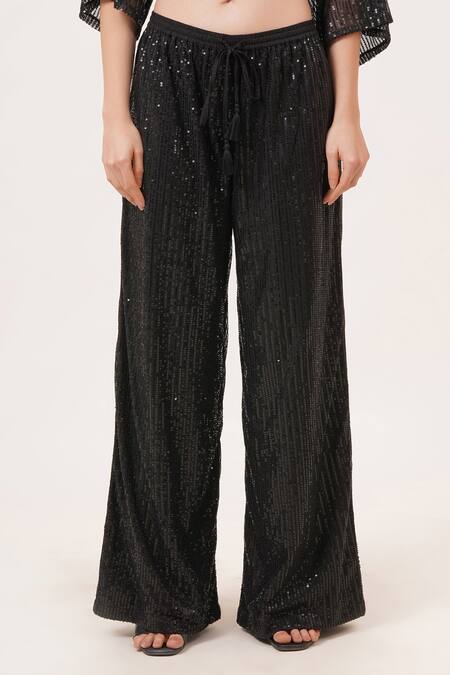 Beachbum_Black Sequins Collared Charm Co-ord Set _at_Aza_Fashions