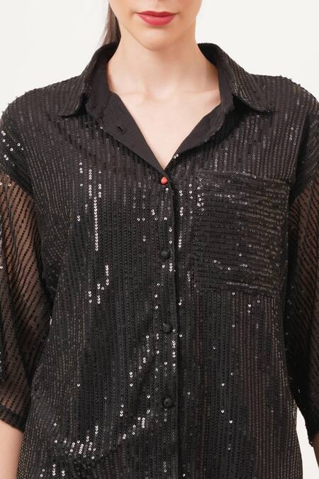 Buy_Beachbum_Black Sequins Collared Charm Co-ord Set 