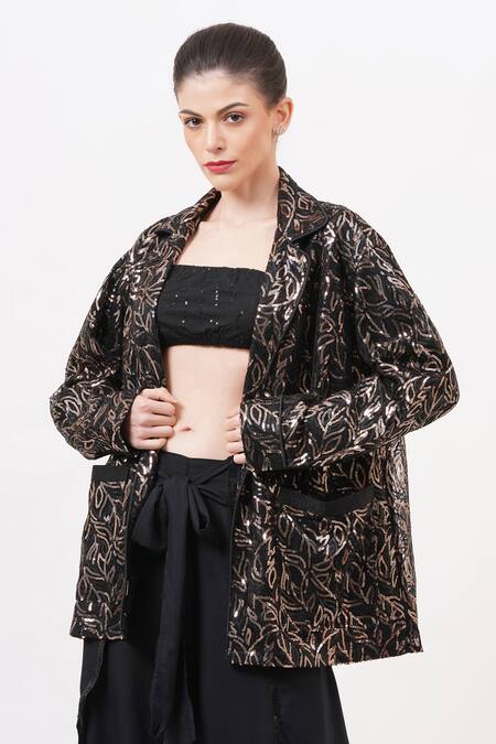 Beachbum_Black Sequins Sawy Allover Blazer _at_Aza_Fashions