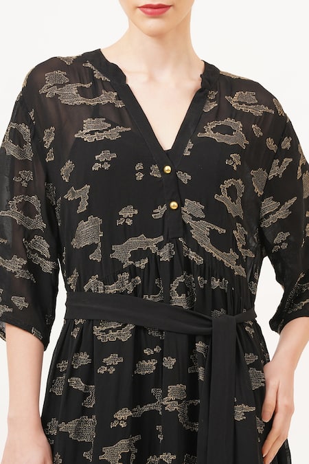 Beachbum_Black Viscose, Georgette Embroidery V-neck Sparkle Long Maxi Dress _at_Aza_Fashions