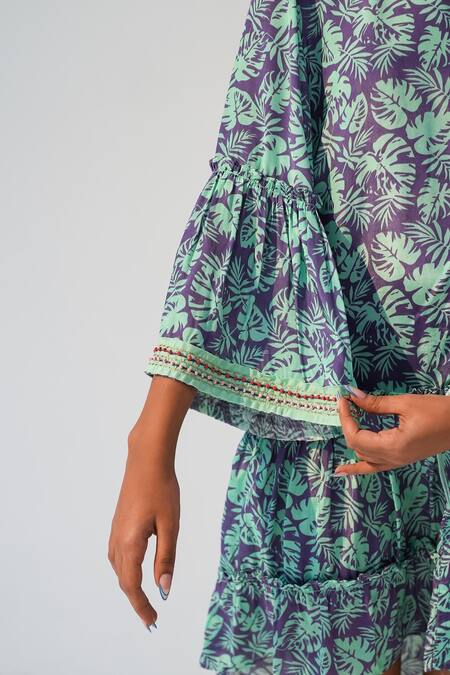 Beachbum_Purple Embroidery Collared Fig Fusion Drop Waist Dress _Online_at_Aza_Fashions