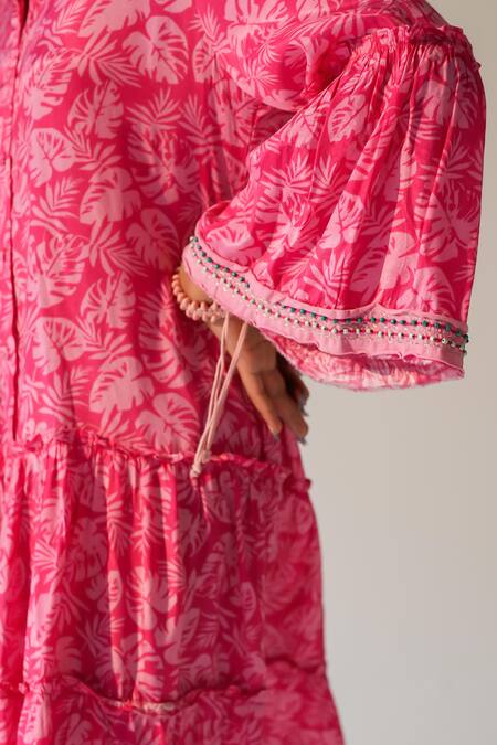 Buy_Beachbum_Pink Embroidery Collared Fig Fusion Drop Waist Dress _Online_at_Aza_Fashions