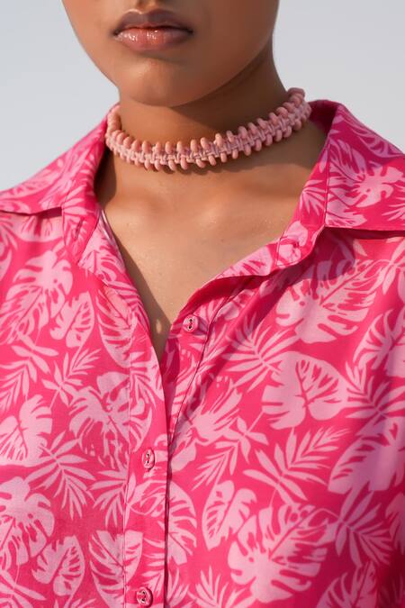 Shop_Beachbum_Pink Embroidery Collared Fig Fusion Drop Waist Dress _Online_at_Aza_Fashions