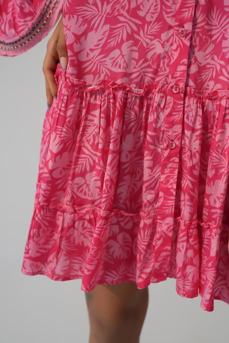 Buy_Beachbum_Pink Embroidery Collared Fig Fusion Drop Waist Dress 