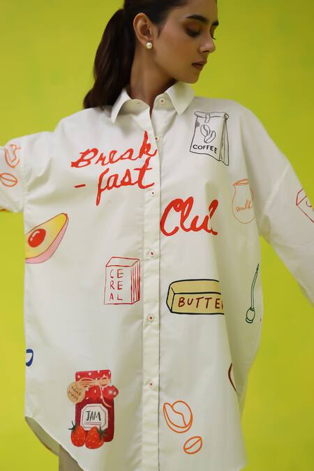 Buy_Roza_Ivory Poplin Collared Breakfast Club Oversized Shirt _Online_at_Aza_Fashions