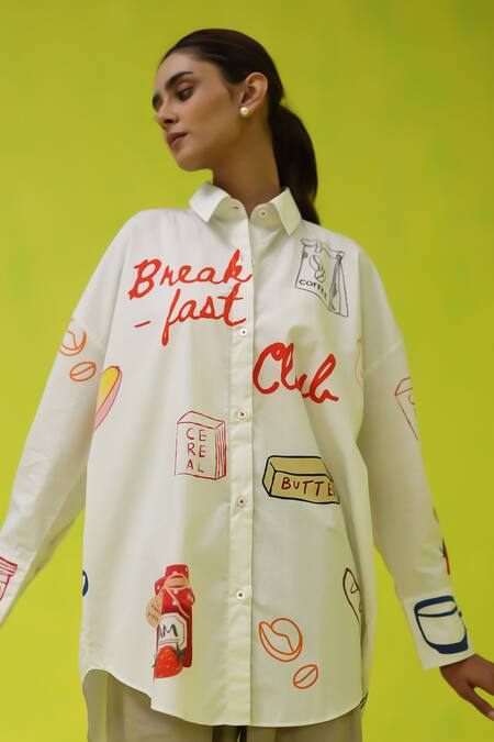 Shop_Roza_Ivory Poplin Collared Breakfast Club Oversized Shirt _Online_at_Aza_Fashions