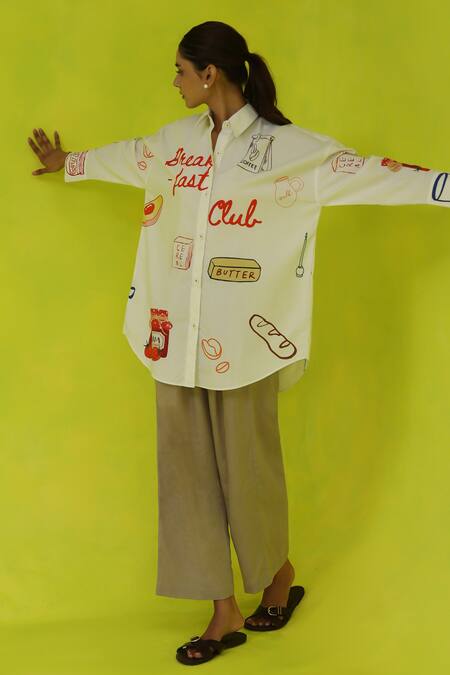 Buy_Roza_Ivory Poplin Collared Breakfast Club Oversized Shirt 