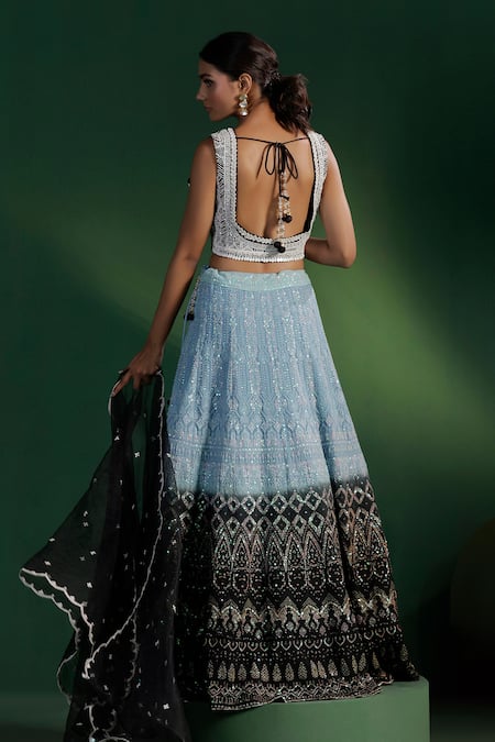 Two Sisters By Gyans Blue Georgette Embroidered Lehenga Set 