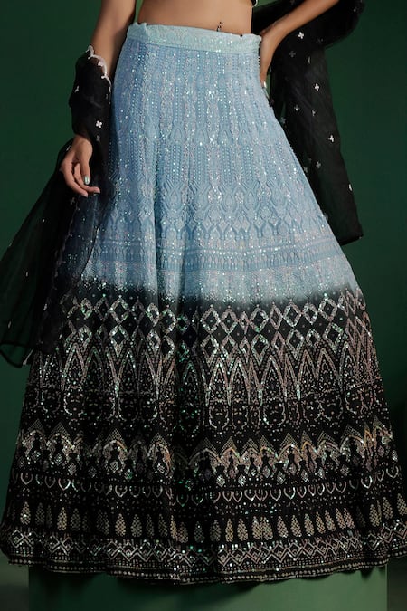 Shop Two Sisters By Gyans Blue Georgette, Net Sequins, Embroidery V-neck Lehenga Set Online at Aza Fashions Shop_Two Sisters By Gyans_Blue Georgette, Net Sequins, Embroidery V-neck Lehenga Set _Online_at_Aza_Fashions