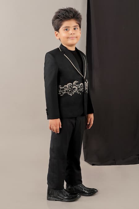 Buy_Little Brats_Black Viscose Designer Horse Pattern Boys Suit _Online_at_Aza_Fashions