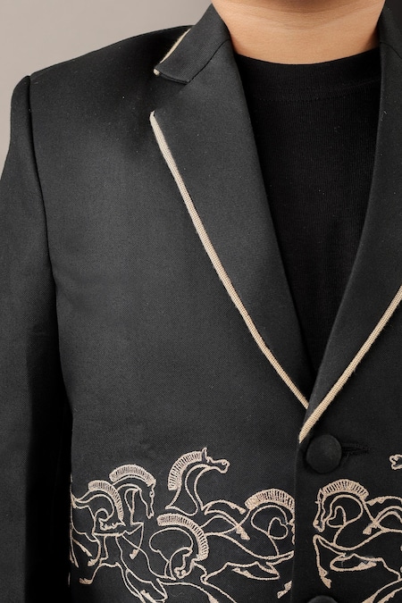 Little Brats_Black Viscose Designer Horse Pattern Boys Suit _at_Aza_Fashions