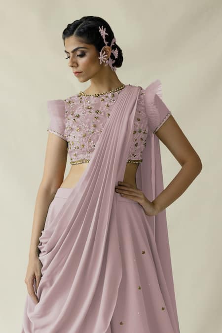Merge Design Pink Net, Organza, Georgette Embroidery, Sequins Multicolor Floral Lehenga Set Online at Aza Fashions Merge Design_Pink Net, Organza, Georgette Embroidery, Sequins Multicolor Floral Lehenga Set _Online_at_Aza_Fashions