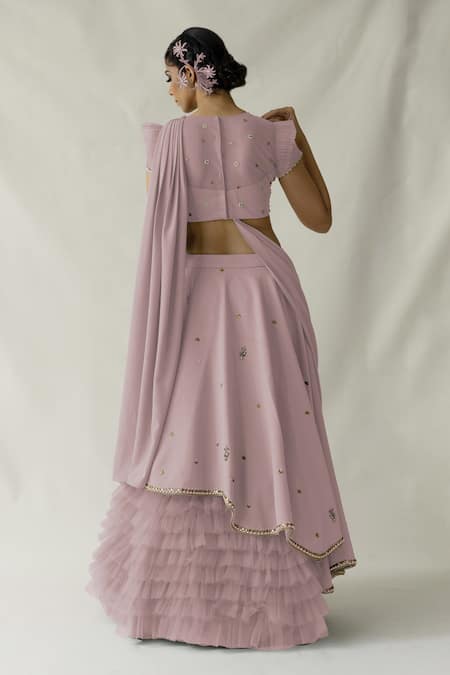 Merge Design Pink Multicolor Floral Embroidered Lehenga Set 