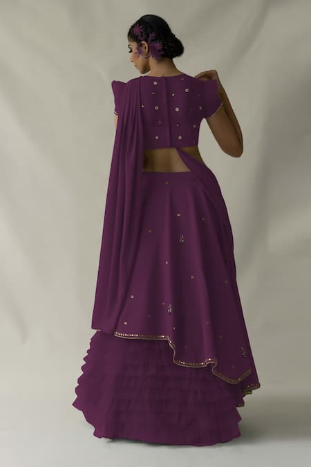 Merge Design Wine Multicolor Floral Fusion Lehenga Set 