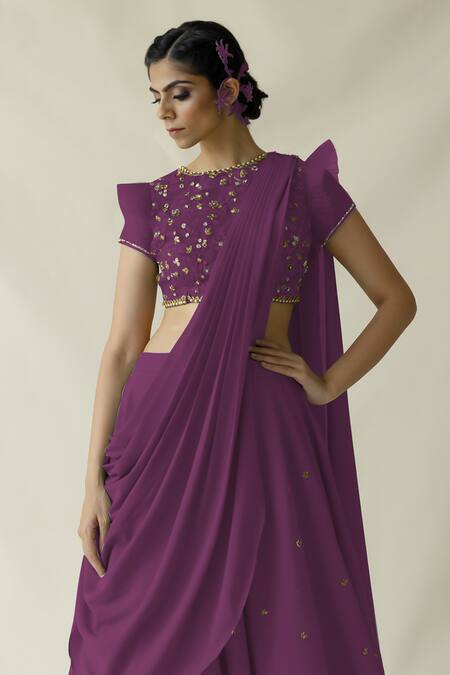 Merge Design Wine Net, Organza, Georgette Embroidery, Multicolor Floral Fusion Lehenga Set Online at Aza Fashions Merge Design_Wine Net, Organza, Georgette Embroidery, Multicolor Floral Fusion Lehenga Set _Online_at_Aza_Fashions