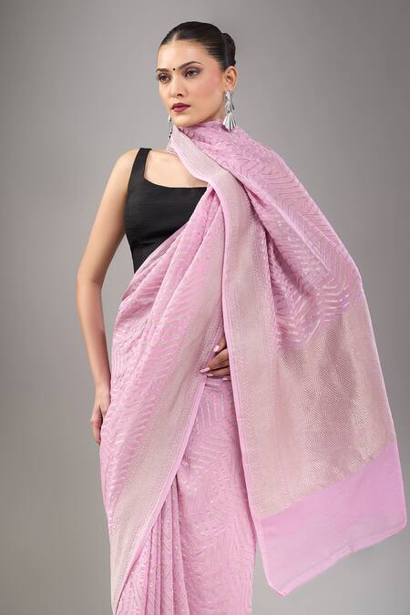 Buy_Mint N Oranges_Lilac Georgette Pure Designer Saree