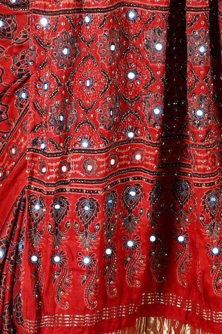 Sheeshakari_Red Silk Sequins, Embroidery Printed Designer Saree _Online_at_Aza_Fashions