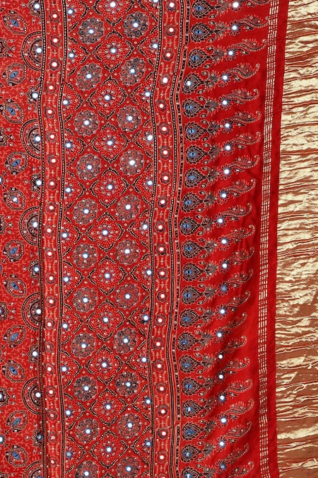 Shop_Sheeshakari_Red Silk Sequins, Embroidery Printed Designer Saree _Online_at_Aza_Fashions