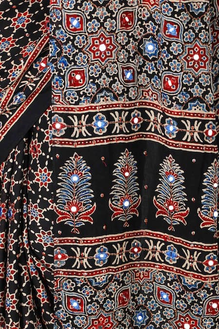 Shop_Sheeshakari_Black Silk Sequins, Embroidery Printed Saree With Blouse _Online_at_Aza_Fashions
