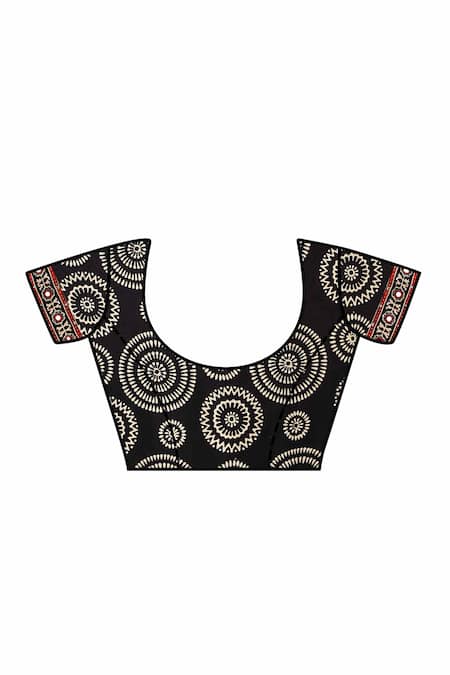 Sheeshakari_Black Silk Sequins, Embroidery Printed Saree With Blouse _Online_at_Aza_Fashions