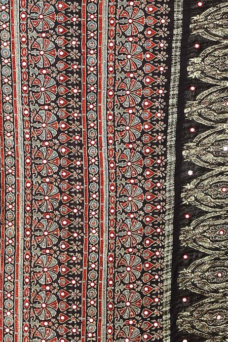 Shop_Sheeshakari_Black Silk Sequins, Embroidery Printed Saree With Blouse _Online_at_Aza_Fashions