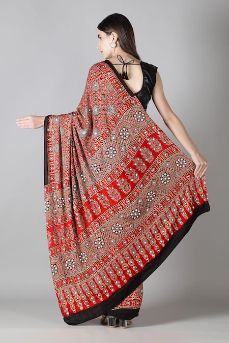 Sheeshakari Red Silk Printed Saree 
