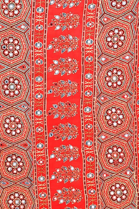 Sheeshakari_Red Silk Embroidery Printed Saree _at_Aza_Fashions