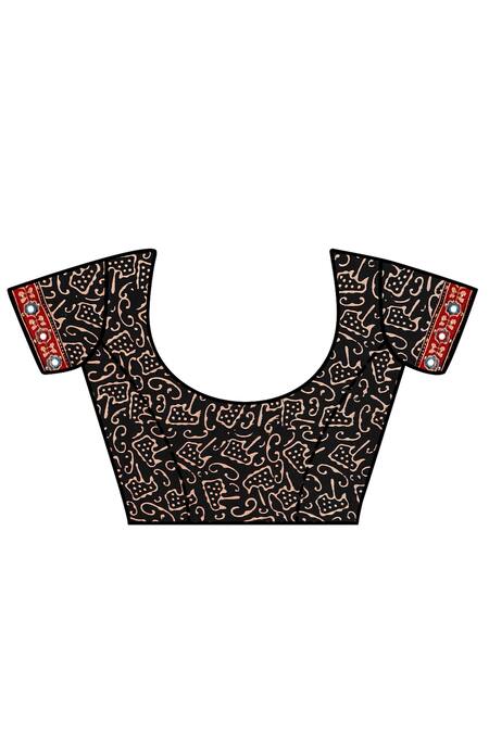 Sheeshakari_Red Silk Mirrors Black Printed Saree With Blouse _Online_at_Aza_Fashions
