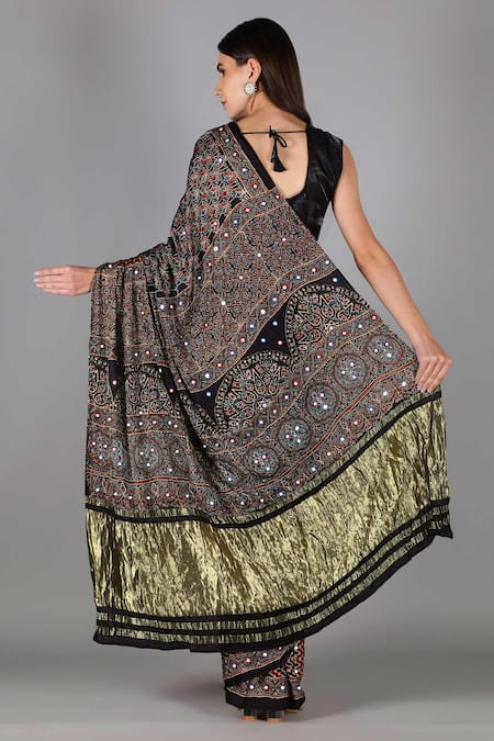 Sheeshakari Black Silk Printed Designer Saree 