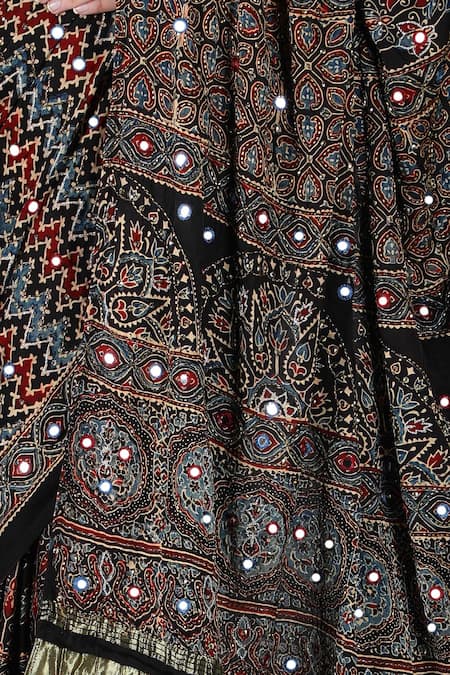 Sheeshakari_Black Silk Sequins, Embroidery Printed Designer Saree _at_Aza_Fashions