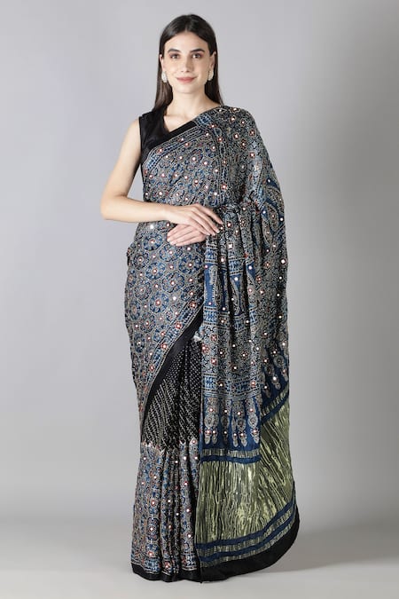 Sheeshakari Blue Silk Sequins Printed Designer Saree With Blouse 