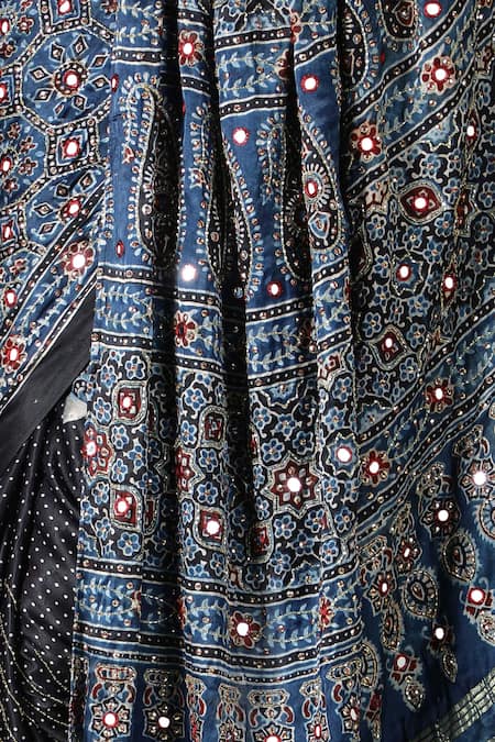 Shop_Sheeshakari_Blue Silk Sequins, Embroidery Printed Saree With Blouse _Online_at_Aza_Fashions