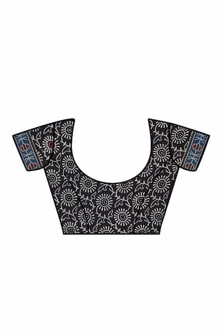 Sheeshakari_Blue Silk Printed Saree With Blouse _Online_at_Aza_Fashions