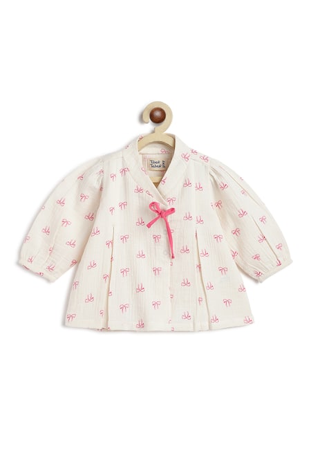 Shop_Tiber Taber_White Cotton Bows Print Flexi Kimono Set _Online_at_Aza_Fashions