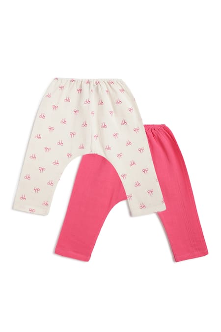 Tiber Taber_White Cotton Bows Print Flexi Kimono Set _at_Aza_Fashions