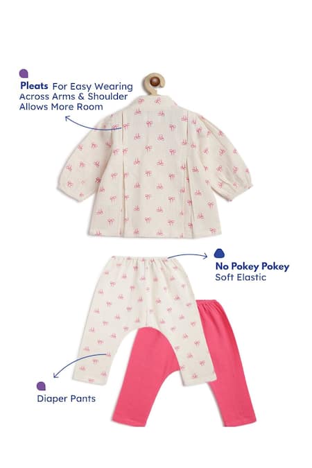 Buy_Tiber Taber_White Cotton Bows Print Flexi Kimono Set 