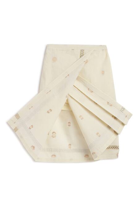 Buy_Tiber Taber_Cream Cotton Polka Dot Mundu _Online_at_Aza_Fashions