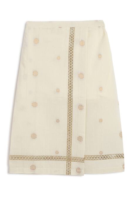 Tiber Taber_Cream Cotton Polka Dot Mundu _at_Aza_Fashions