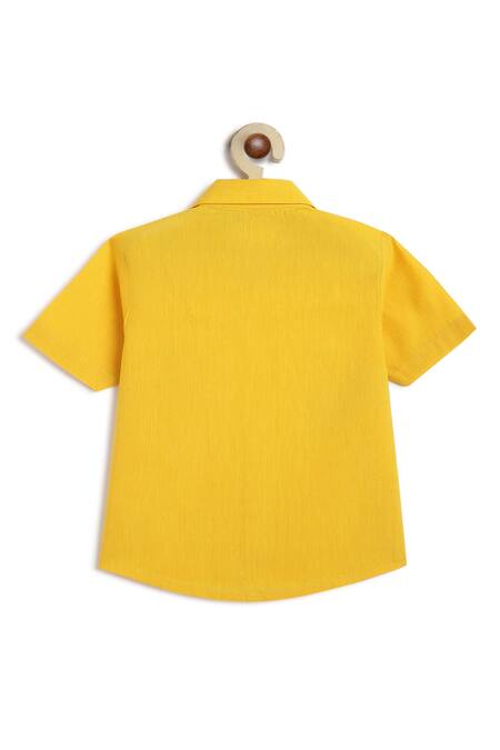 Shop Tiber Taber Yellow Cotton Embroidery Coconut Tree Shirt at Aza Fashions Shop_Tiber Taber_Yellow Cotton Embroidery Coconut Tree Shirt _at_Aza_Fashions