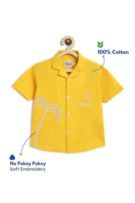 Buy Tiber Taber Yellow Cotton Embroidery Coconut Tree Shirt Online at Aza Fashions Buy_Tiber Taber_Yellow Cotton Embroidery Coconut Tree Shirt _Online_at_Aza_Fashions