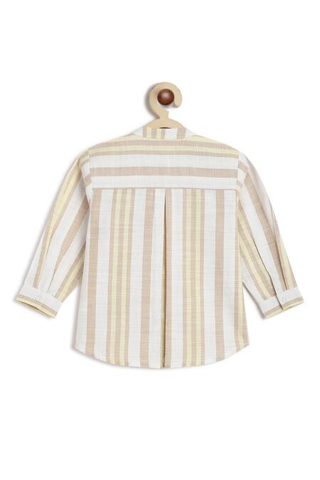 Tiber Taber_Beige Cotton Embroidery Giraffe Striped Shirt And Shorts Set _at_Aza_Fashions